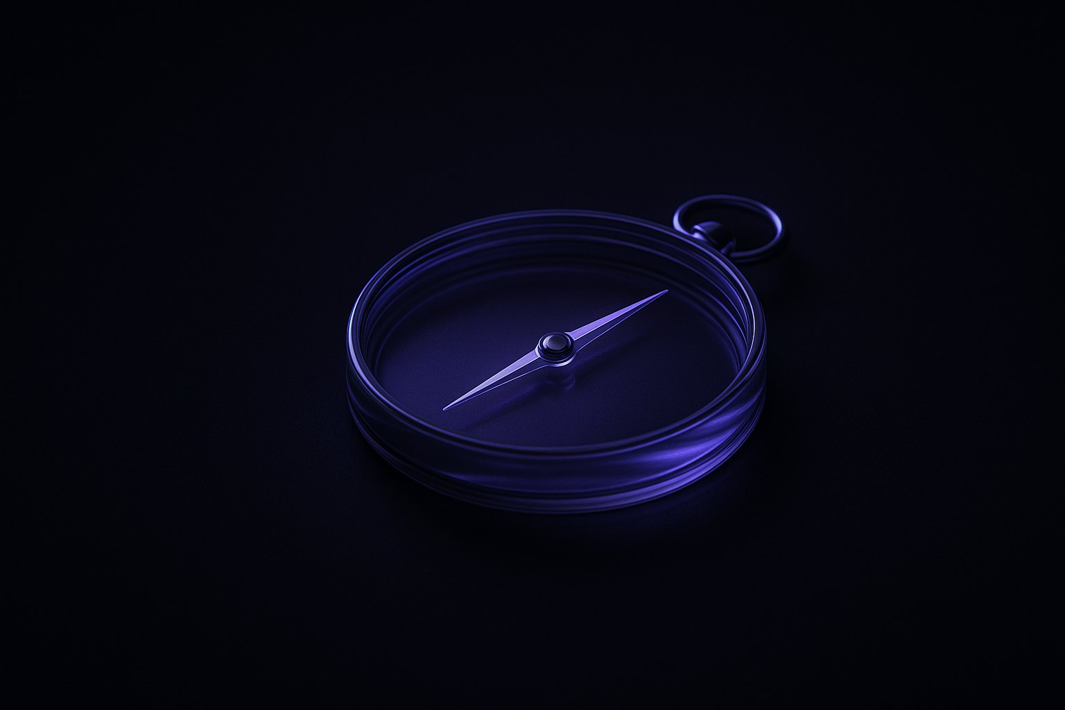 Glass compass with a glowing needle, illustrating how to choose a B2B marketing agency