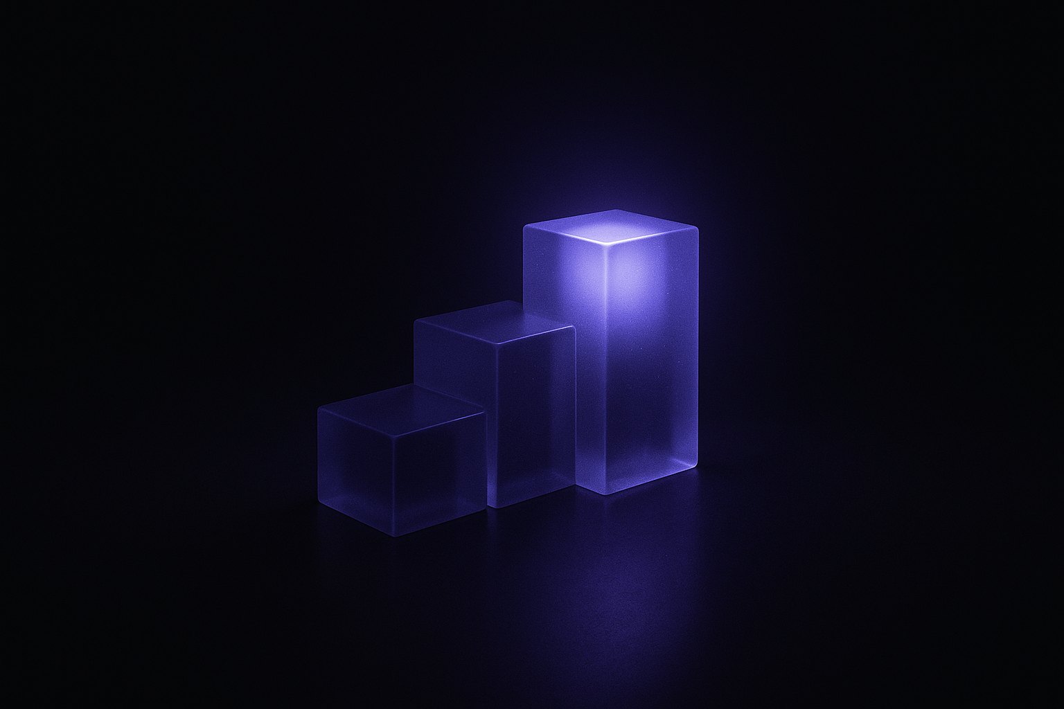 Stepped glass podium with the top block glowing, illustrating a ranked list of B2B SEO agencies