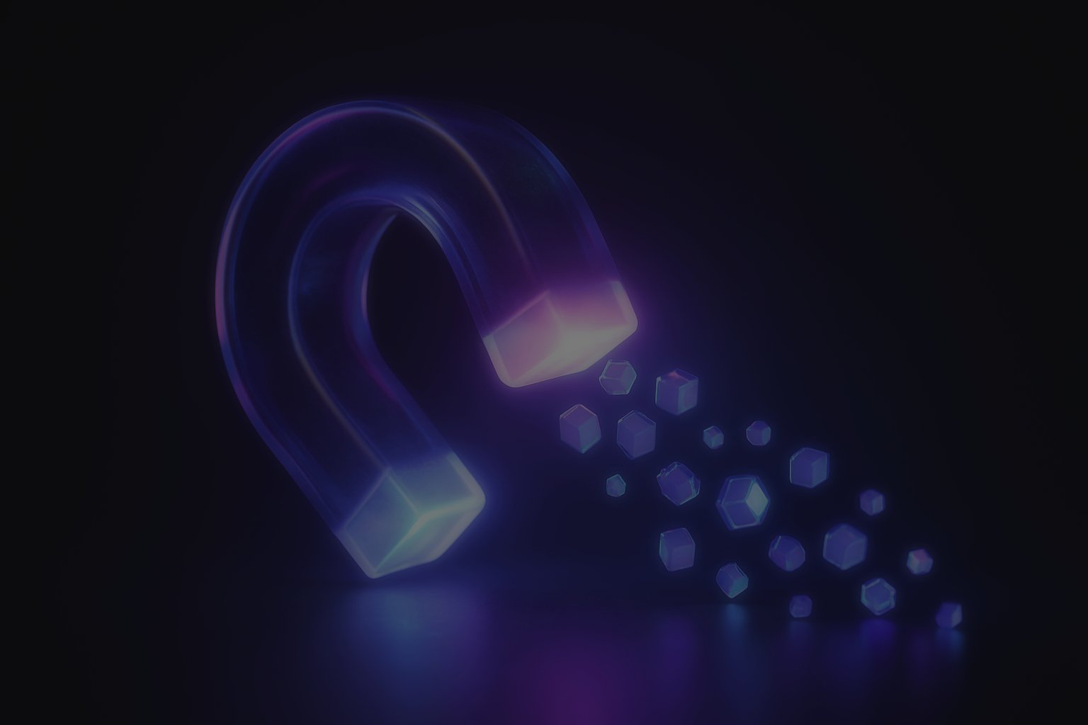 Glass magnet drawing in glowing cubes, illustrating lead generation for SaaS companies