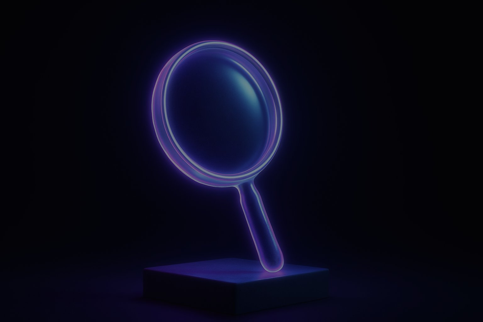 Glowing magnifying glass on pedestal, explaining lead qualification and scoring criteria