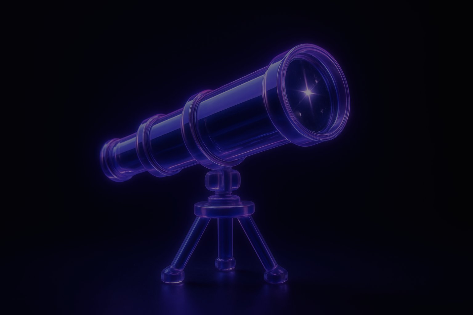 Gleaming glass telescope pointing outward, symbolizing thorough keyword research for B2B niches