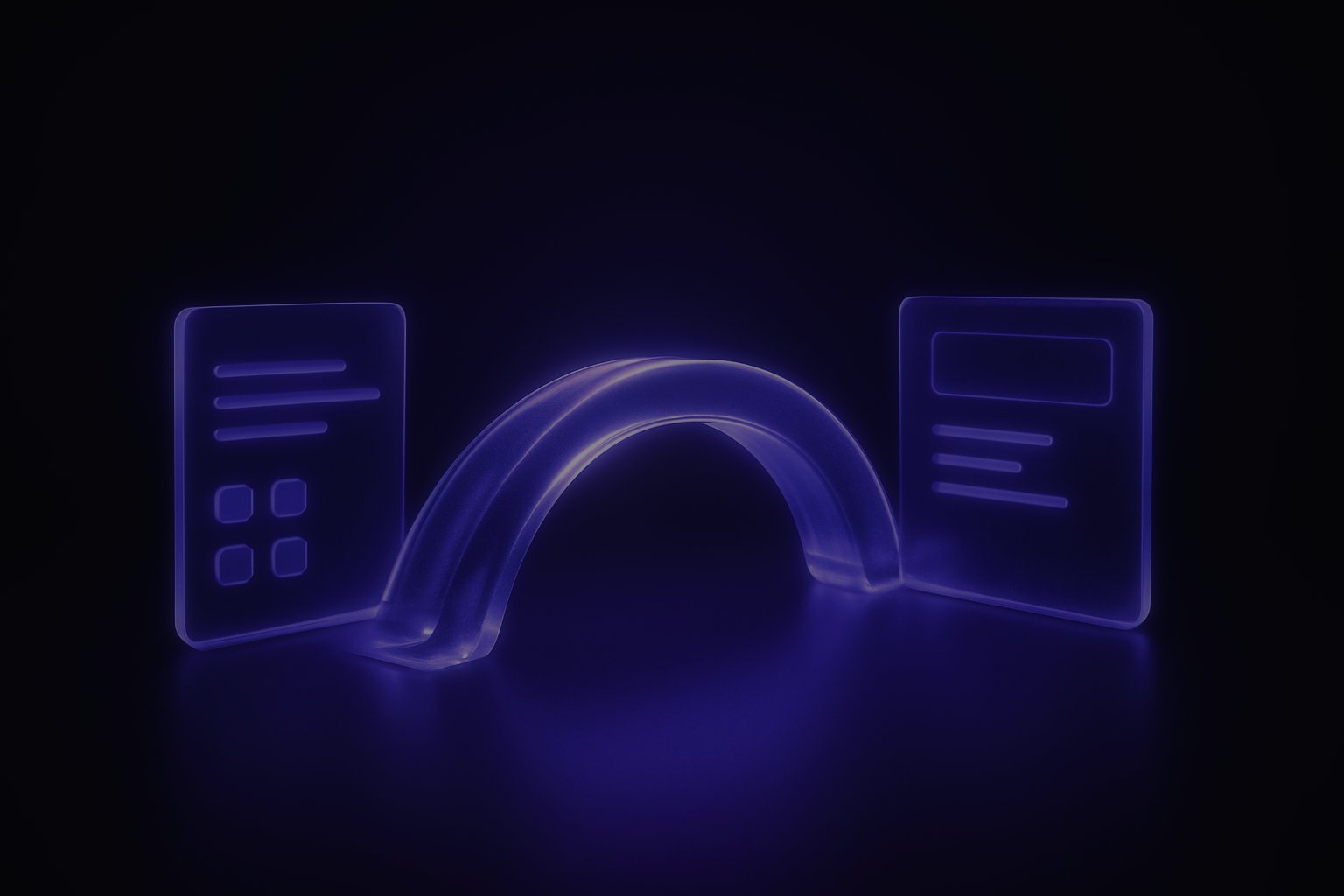 Sleek glass bridge between interface panels, illustrating UX design strategies for SaaS growth